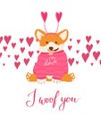 Vector corgi says I woof you for Valentine day.