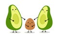 Funny vector fresh avocado family. Cute cartoon couple with child. Vector illustration isolated on white background