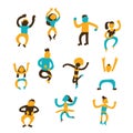 Funny vector hand drawn dancing people. Doodle.