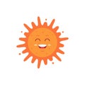 Funny vector hand drawn sun illustration. Cute sun emoticon icon. Summer sunny face emoji. Royalty Free Stock Photo