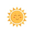 Funny vector hand drawn sun illustration. Cute sun emoticon icon. Summer sunny face emoji. Royalty Free Stock Photo