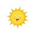 Funny vector hand drawn sun illustration. Cute sun emoticon icon. Summer sunny face emoji. Royalty Free Stock Photo