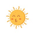 Funny vector hand drawn sun illustration. Cute sun emoticon icon. Summer sunny face emoji. Royalty Free Stock Photo