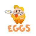 Funny vector Humpty Dumpty offers breakfast. Egg Logo Template. Fresh eggs. Humor Logo for the poultry farm, restaurant, cafe, eat