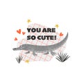 Funny vector illustration of a crocodile. Valentine`s day card