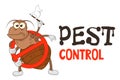 Funny vector illustration of pest control logo for fumigation business. Comic locked bed bug surrenders. Design for print, emblem Royalty Free Stock Photo