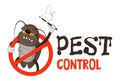 Funny vector illustration of pest control logo for fumigation business. Comic locked cockroach surrenders. Design for print. Royalty Free Stock Photo