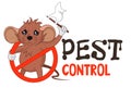 Funny vector illustration of pest control logo for fumigation business. Comic locked mouse surrenders. Design for print, emblem. Royalty Free Stock Photo