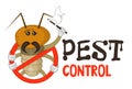 Funny vector illustration of pest control logo for fumigation business. Comic locked termite surrenders. Design for print, emblem.