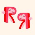 Funny vector logotype. Letter R. Number 7