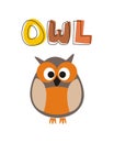 Funny vector staring orange owl sitting under hand