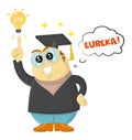 Funny vector teacher or scientist having a Eureka moment. Genius student, university education and future aspirations. Amazed comi Royalty Free Stock Photo