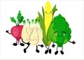 Funny vegetables - artichoke, corn, radish. Characters for children`s posters and study guides.vegetables characters