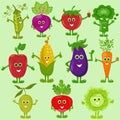 Funny vegetables characters set with faces. Cute healthy collection in flat style. Stock illustration