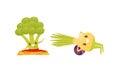 Funny Vegetables Doing Sport and Physical Exercise Vector Set