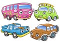 Funny vehicles. Cartoon and vector isolated characters.