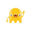 Funny very cute smiling orange ghost monster isolated on white background. Comic Funky Yellow Ghost cartoon character