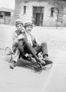 Funny Vintage Men Playing, Riding Go Cart