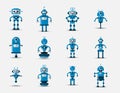 Funny vintage funny vector robot set icon in flat style isolated on grey background. Vintage illustration of flat