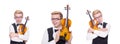Funny violin player on white Royalty Free Stock Photo