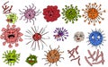 Funny viruses doodle sketch characters bright