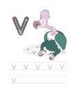 Funny vulture and letters V