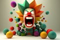 Funny wacky colorful clown on a solid flat background. AI generated. April fool\'s day