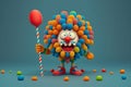 Funny wacky colorful clown on a solid flat background. AI generated. April fool\'s day