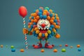 Funny wacky colorful clown on a solid flat background. AI generated. April fool\'s day Royalty Free Stock Photo