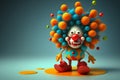 Funny wacky colorful clown on a solid flat background. AI generated. April fool\'s day Royalty Free Stock Photo