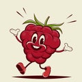 funny illustration of a walking cartoon raspberry