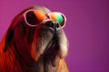 Funny walrus wearing sunglasses in studio with a colorful and bright background. Generative AI