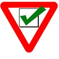 Funny warning road sign check box green icon isolated