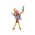 Funny warrior king character raising his sword up cartoon vector Illustration