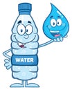 Funny Water Plastic Bottle Cartoon Mascot Character Holding A Water Drop Royalty Free Stock Photo