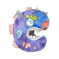 Funny watercolor cartoon English alphabet with monsters