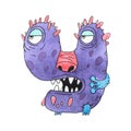 Funny watercolor cartoon English alphabet with monsters