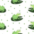 Funny watercolor frog pattern. Seamless vector background