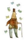 Funny watercolor illustration of a crazy conductor.