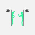 Funny WC,Toilet,Restroom door plate symbols.Man and woman toilet