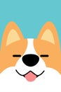 Funny corgi dog face, Cute corgi dog smiling flat design