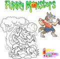 Funny werewolf, halloween coloring book illustration