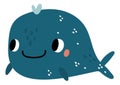 Funny whale. Cute smiling happy marine animal