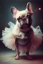Funny white French bulldog dog dressed in a pink tutu