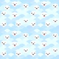 Funny white Polar Bear in light blue water, sea waves Seamless pattern, background. Kawaii faces. Vector illustration