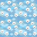 Funny white Polar Bear in light blue water, sea waves Seamless pattern, background. Kawaii faces. Vector illustration