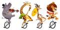 Funny wild animals on unicycles