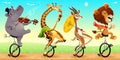 Funny wild animals on unicycles