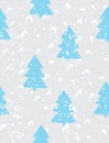 Funny Winter Forest Seamless Vector Pattern. Blue Christmas Trees.