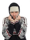 Funny winter men in warm hat and clothes. Royalty Free Stock Photo
